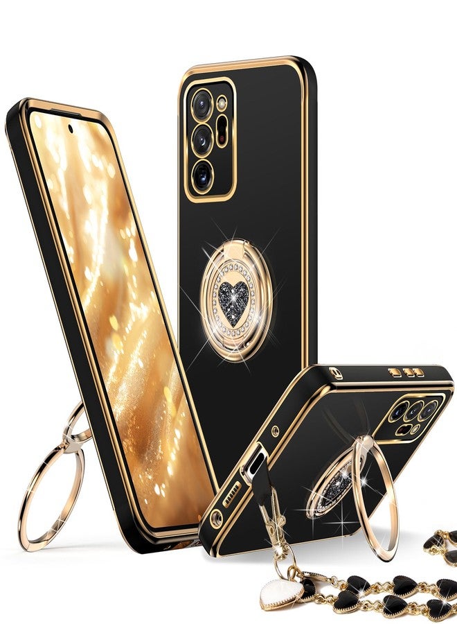 XYZ for Galaxy Note 20 Ultra case with Stand, Note 20 Ultra Phone Case with Double Ring,Women Girls Cute Love-Heart Luxury Bling Protective Case Heart for Samsung Note 20 Ultra Case, Black