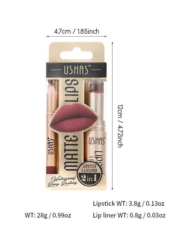 USHAS matte lipstick lipliner two in one lipstick set durable waterproof nude - Image 5