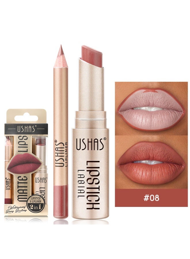 USHAS matte lipstick lipliner two in one lipstick set durable waterproof nude - Image 1