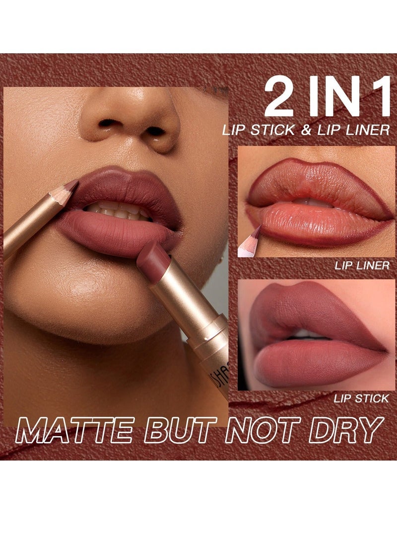 USHAS matte lipstick lipliner two in one lipstick set durable waterproof nude - Image 4