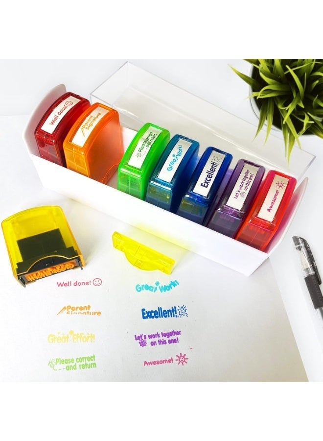LAMAY 8pcs 5×2×6cm Teacher Stamp Set Self-Inking Motivation School Classroom Teacher Grading Stamp Set and Tray for Homework School Classroom - Image 4