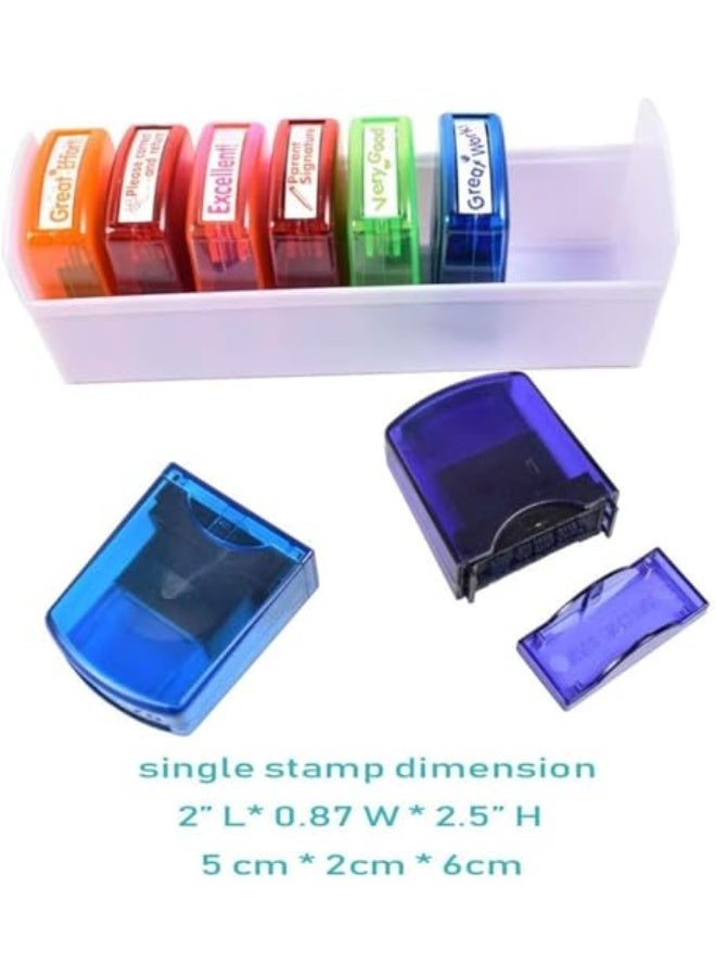 LAMAY 8pcs 5×2×6cm Teacher Stamp Set Self-Inking Motivation School Classroom Teacher Grading Stamp Set and Tray for Homework School Classroom - Image 3