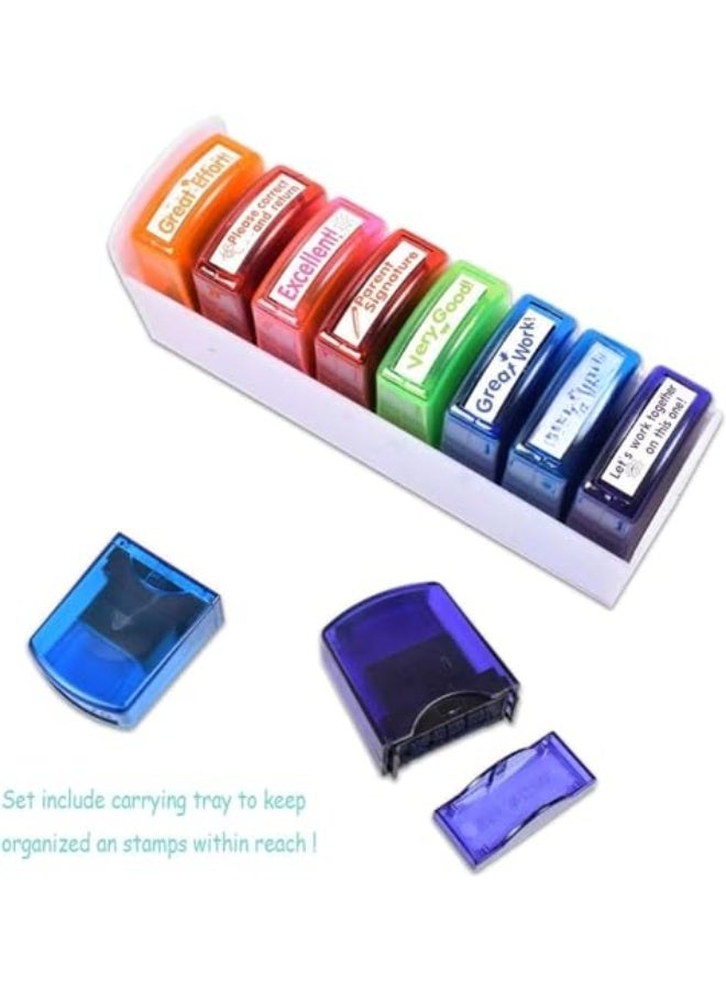 LAMAY 8pcs 5×2×6cm Teacher Stamp Set Self-Inking Motivation School Classroom Teacher Grading Stamp Set and Tray for Homework School Classroom - Image 5