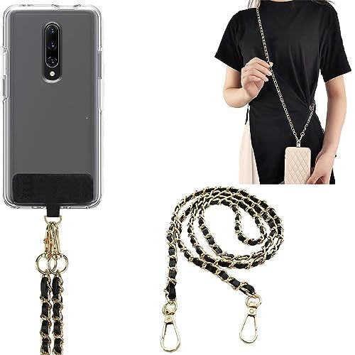 Pivdo Cell Phone Lanyard Around Neck Crossbody Hanging Chain Mobile Holder to Carry iPhone & Smartphone with Detachable Crossbody Shoulder Sling Strap for Girls Braided Gold Chain (Black) - Image 1