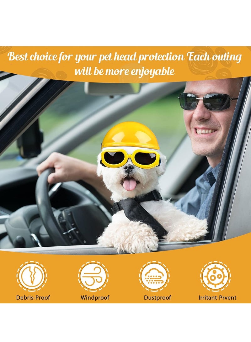 KASTWAVE 2Pcs Dog Helmet and Goggles, 4 Inch Padded Pet Motorcycle Helmet, Dog Sunglasses, Pet Outdoor Sun Protection Visor Hat, Pet UV Protection, Safety Pet Cap, Adorable Puppy Goggles, Yellow - Image 3