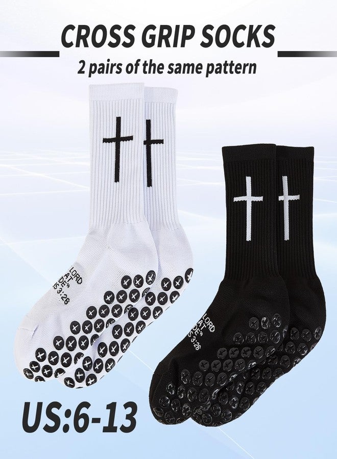 Bodoniy 2 Pairs Cross Grip Soccer Socks Non-Slip Sports Sock with Bible Verse, Jesus Christian Socks for Football, US 6-13 - Image 4
