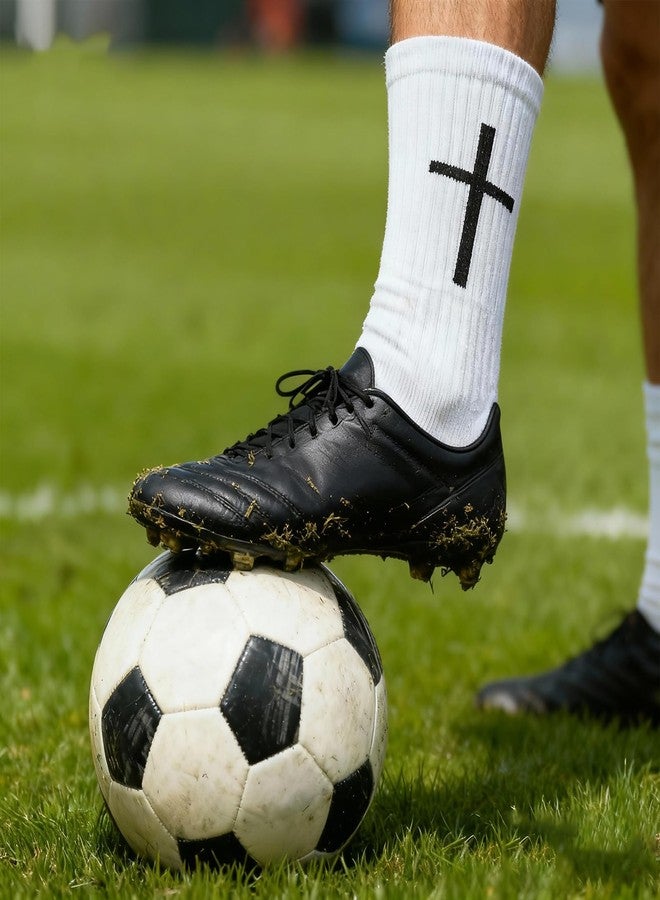 Bodoniy 2 Pairs Cross Grip Soccer Socks Non-Slip Sports Sock with Bible Verse, Jesus Christian Socks for Football, US 6-13 - Image 3