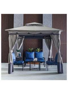 DANUBE HOME Delight Gazebo Steel Frame With Polyester Roof Square Shape With Curtain Water And UV Resistant Garden Patio Canopy Modern Outdoor Furniture 2.7x2.7m Grey  - Image 1