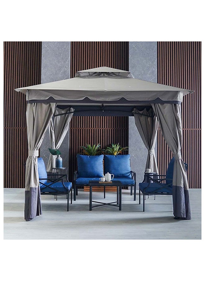 DANUBE HOME Delight Gazebo Steel Frame With Polyester Roof Square Shape With Curtain Water And UV Resistant Garden Patio Canopy Modern Outdoor Furniture 2.7x2.7m Grey  - Image 1