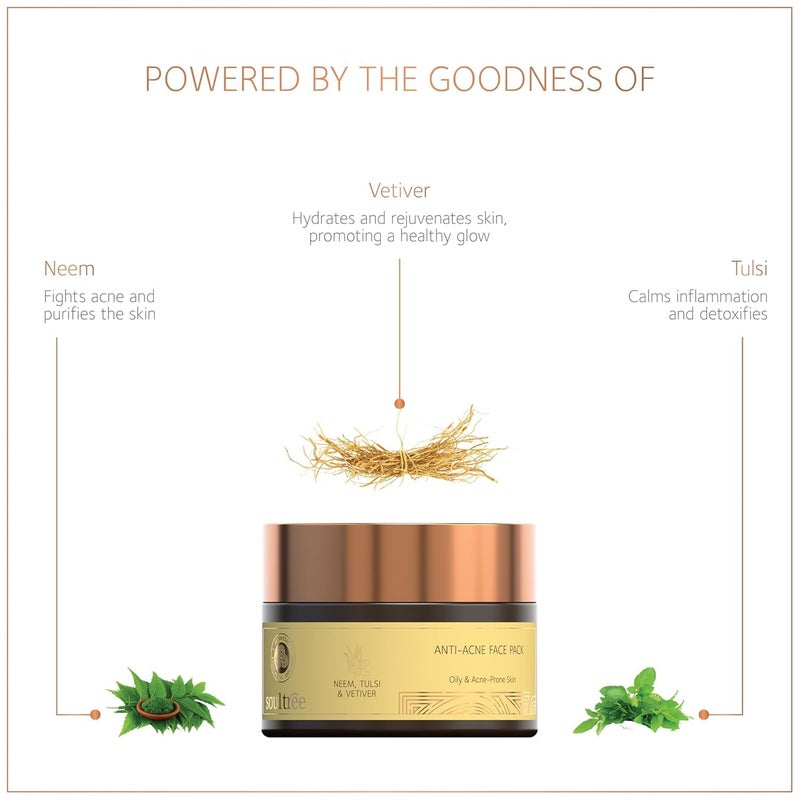 SoulTree AntiAcne Face Pack Neem Tulsi Vetiver Oily AcneProne Skin 30gm - Image 2