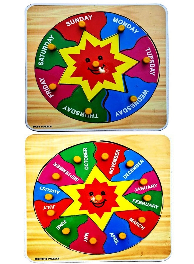 EL SMO Wooden weak and Month Puzzle Board Game, Educational Learning Toys for Kids and Adults, 2 Pack - Image 1