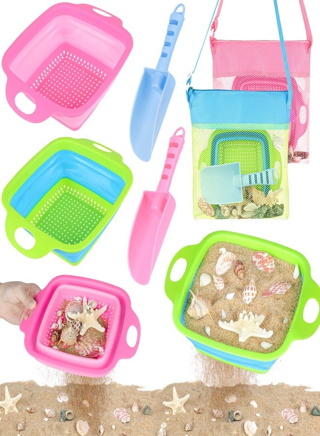 EULRGAUS Beach Toys, 6 PCS Sand Sifter for The Beach, Sand Toys with 2 Collapsible Sand Sifters Sieve, 2 Beach Shovels, 2 Mesh Beach Bags, Shark Tooth Sifter & Shell Collecting for kids Boys and Girls - Image 1