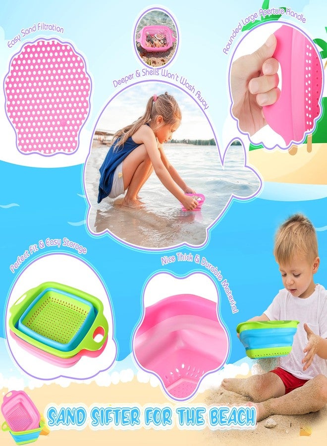 EULRGAUS Beach Toys, 6 PCS Sand Sifter for The Beach, Sand Toys with 2 Collapsible Sand Sifters Sieve, 2 Beach Shovels, 2 Mesh Beach Bags, Shark Tooth Sifter & Shell Collecting for kids Boys and Girls - Image 3