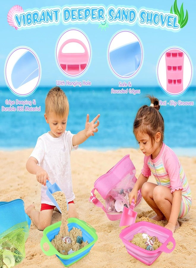 EULRGAUS Beach Toys, 6 PCS Sand Sifter for The Beach, Sand Toys with 2 Collapsible Sand Sifters Sieve, 2 Beach Shovels, 2 Mesh Beach Bags, Shark Tooth Sifter & Shell Collecting for kids Boys and Girls - Image 4