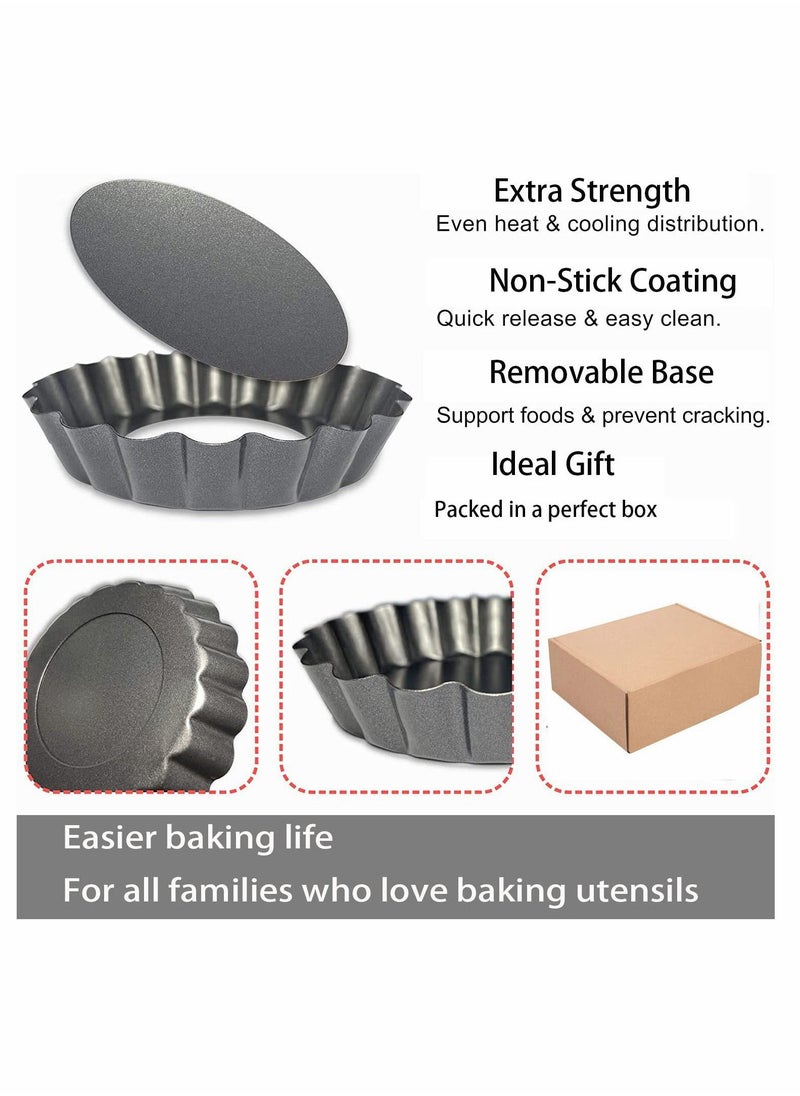 SYOSI - Mini Tart Pans with Removable Bottom Round Nonstick Quiche Pan Heavy Duty Fluted Side for Pies Mousse Cakes Dessert Baking 4 Inch 6pcs - Image 1