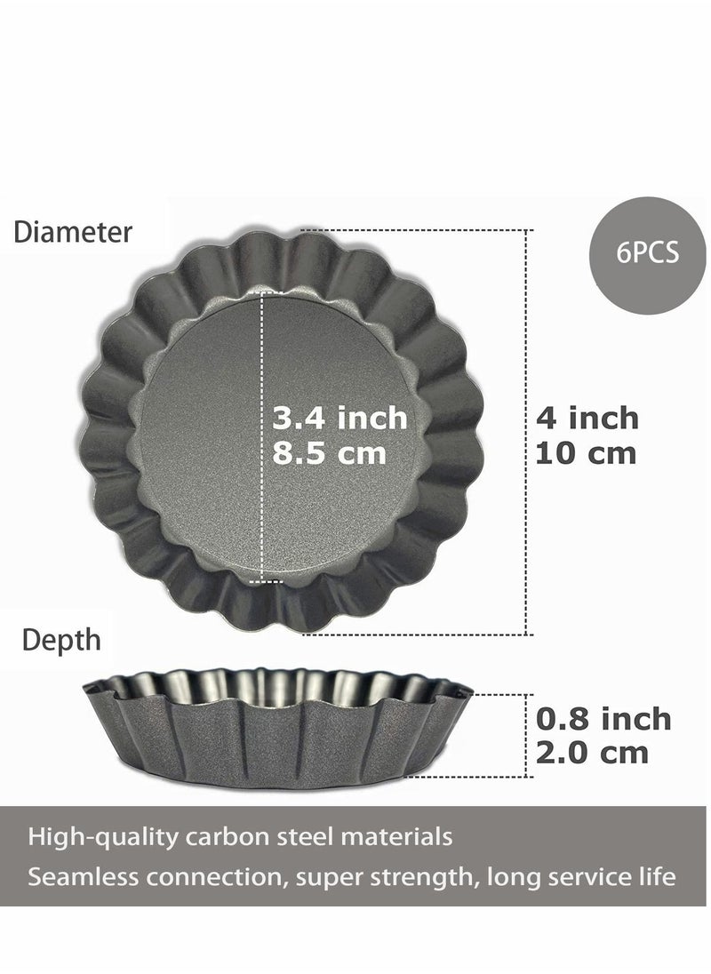SYOSI - Mini Tart Pans with Removable Bottom Round Nonstick Quiche Pan Heavy Duty Fluted Side for Pies Mousse Cakes Dessert Baking 4 Inch 6pcs - Image 1