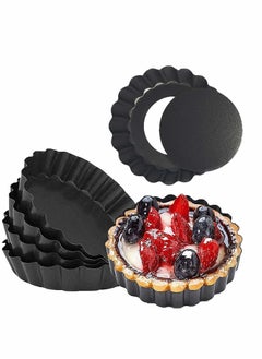 Mini Tart Pans with Removable Bottom Round Nonstick Quiche Pan Heavy Duty Fluted Side for Pies Mousse Cakes Dessert Baking 4 Inch 6pcs