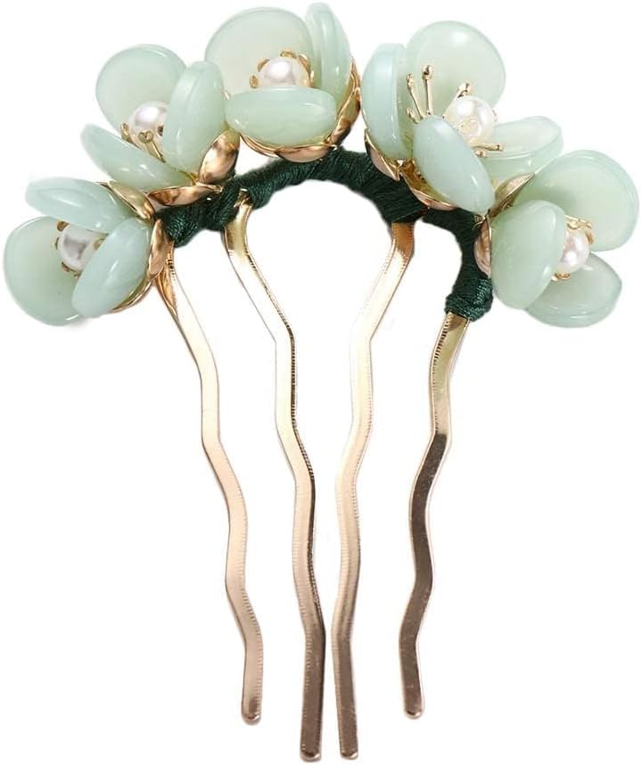 1PC Green Chinese Style Vintage U Shaped Hair Pin Fork Sticks 4 Prong Hair Bun Hairpin Accessories