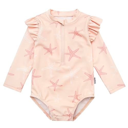 Gerber Baby Girls Toddler Long Sleeve One Piece Rashguard Swimsuit Pink Starfish 36 Months - Image 1
