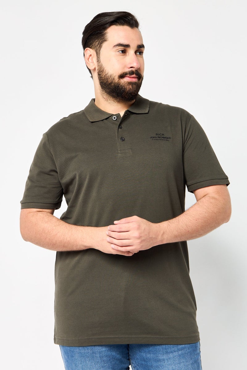 JOHN RICHMOND Men Regular Fit Brand Logo Short Sleeves Polo Shirt, Dark Olive  - Image 1