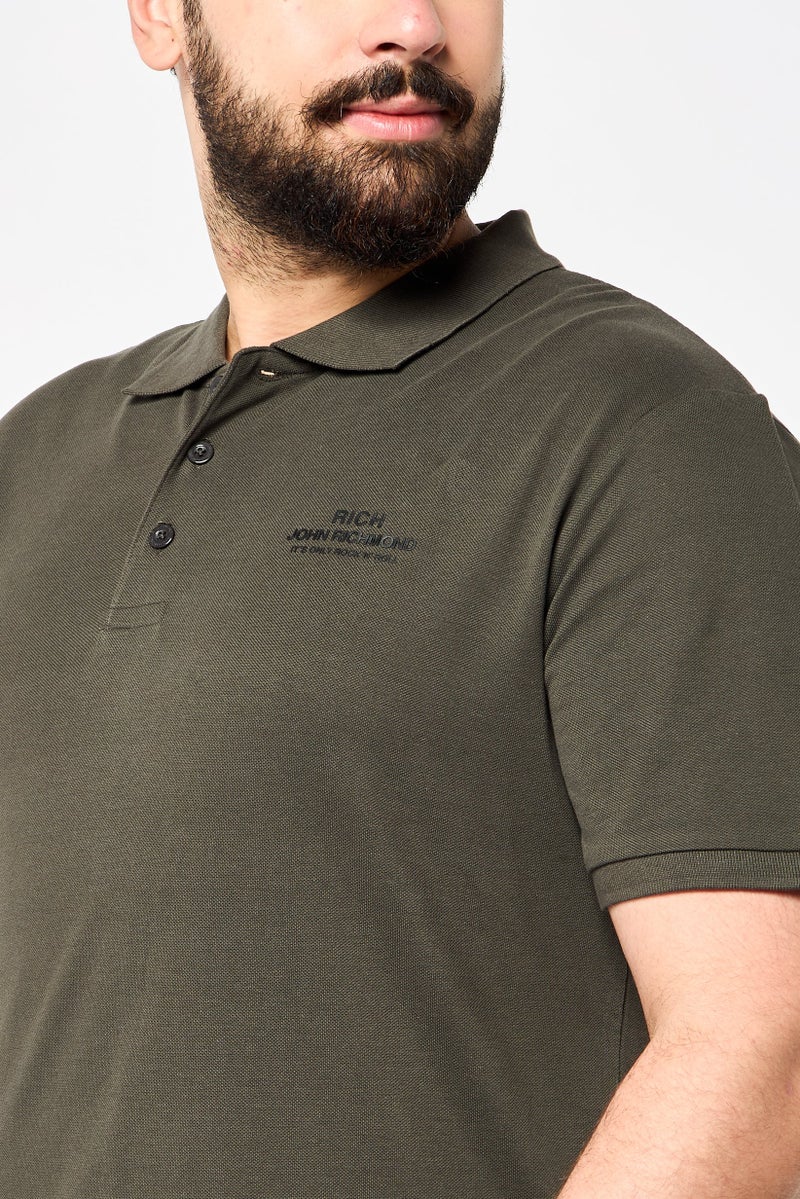 JOHN RICHMOND Men Regular Fit Brand Logo Short Sleeves Polo Shirt, Dark Olive  - Image 3