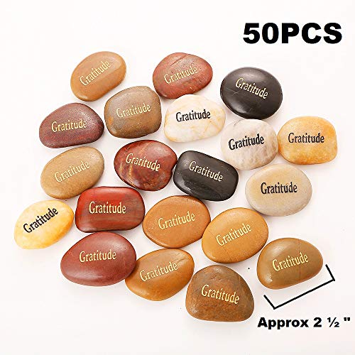 ROCKIMPACT 50PCS Gratitude Gratitude Rocks Bulk Engraved Rocks Inspirational Stones Prayer Gifts Zen Chakra Worry Stones Motivation Encouragement Rocks Wholesale Gratitude Stones, 2"-3" Each - Image 2