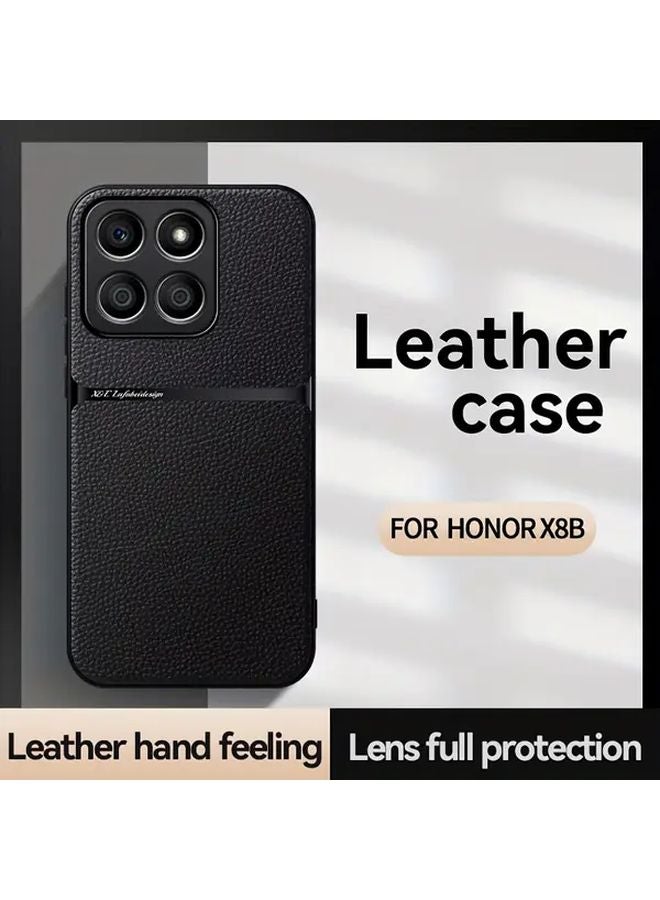Honor X8b Red Lychee Texture TPU Case with Magnetic Car Mount Anti Scratch Protective Cover - Image 2