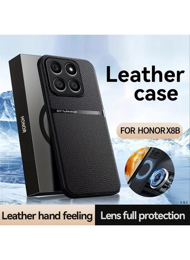 Honor X8b Red Lychee Texture TPU Case with Magnetic Car Mount Anti Scratch Protective Cover - Image 1