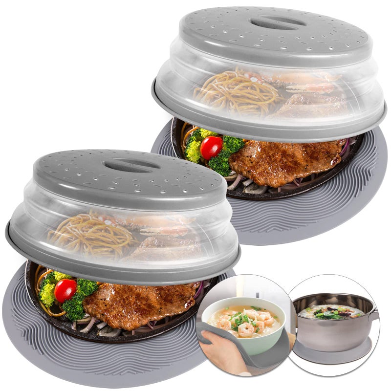 AIDACOM 4 In 1 Aidacom Microwave Mat  Food Cover 10 Mat as Bowl Holder Cover for Splatter Guard Multiuse Silicone Trivet Pot Holders Drying Baking Place Mat Utensils Rest for Kitchen Counter 