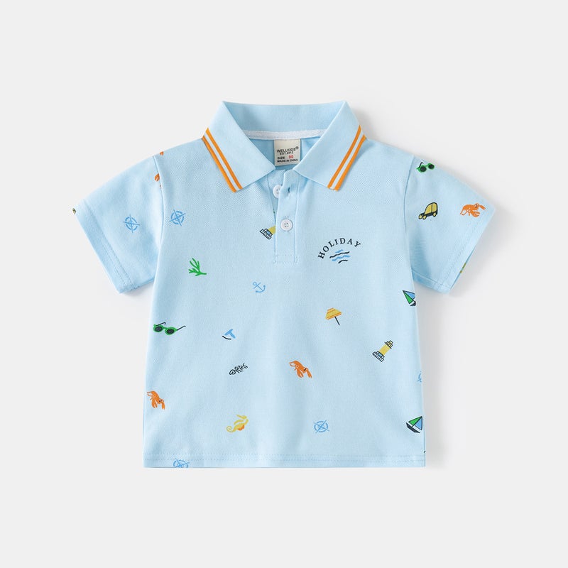 Children'S Clothing 2026 New Summer Clothing Boys' Short-Sleeved T-Shirts Kidsren'S Full-Print Polo Shirts Baby Short-Sleeved Tops Trendy - Image 1