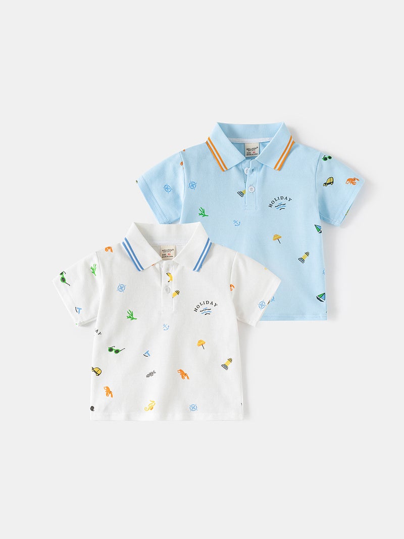 Children'S Clothing 2026 New Summer Clothing Boys' Short-Sleeved T-Shirts Kidsren'S Full-Print Polo Shirts Baby Short-Sleeved Tops Trendy - Image 2