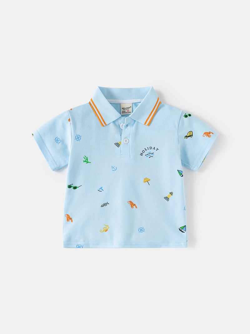 Children'S Clothing 2026 New Summer Clothing Boys' Short-Sleeved T-Shirts Kidsren'S Full-Print Polo Shirts Baby Short-Sleeved Tops Trendy - Image 3