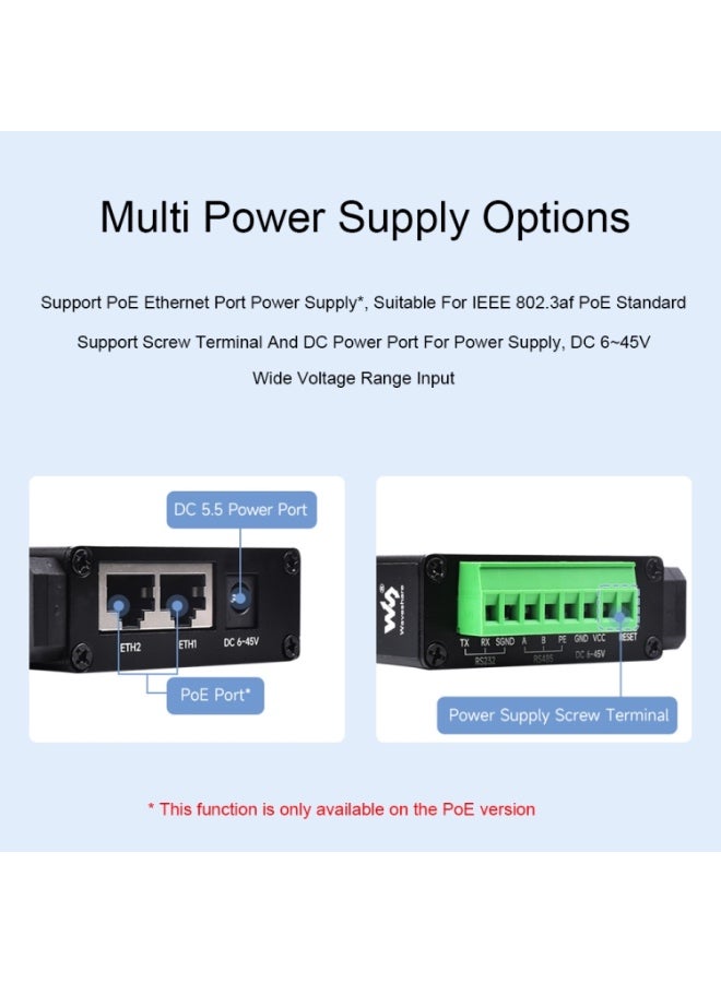 Waveshare RS232 RS485 To RJ45 Ethernet Serial Server - RS232 RS485 TO POE ETH (B) - Image 3