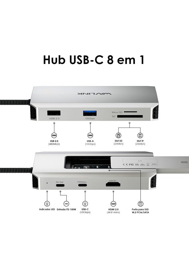 WAVLINK USB-C Hub, WAVLINK 10Gbps USB-C Hub with M.2 PCIe/SATA SSD Port, HDMI, 100-W-PD, USB-A&C 3.2/2.0, SD&TF Compatible with MacBook/Chromebook/Dell/HP/Lenovo - Image 2