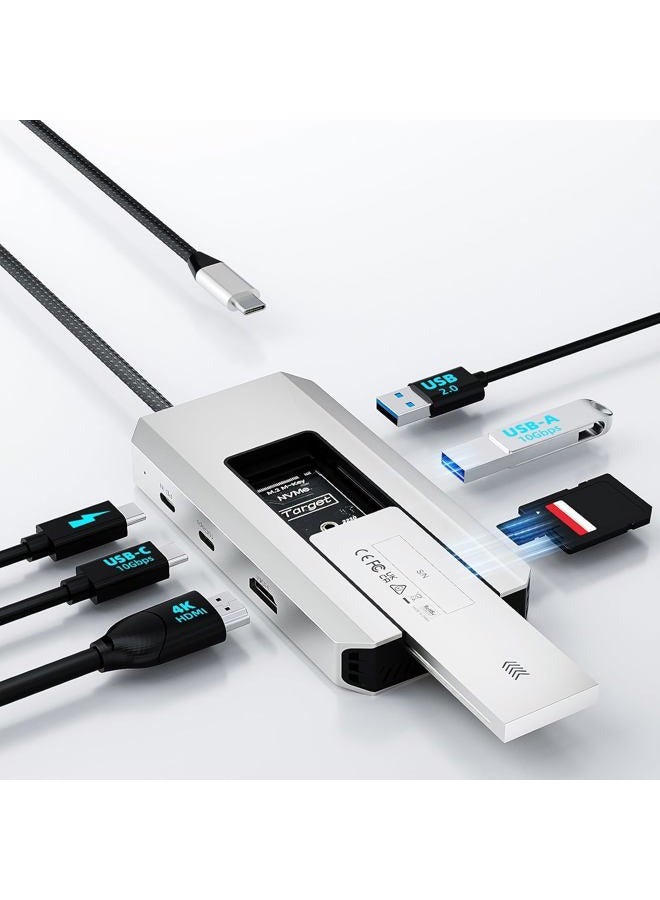 WAVLINK USB-C Hub, WAVLINK 10Gbps USB-C Hub with M.2 PCIe/SATA SSD Port, HDMI, 100-W-PD, USB-A&C 3.2/2.0, SD&TF Compatible with MacBook/Chromebook/Dell/HP/Lenovo - Image 1