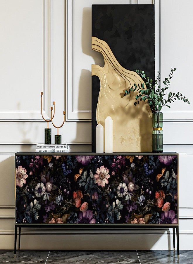 ReWallpaper ورق حائط ReWallpaper Moody Floral Wallpaper قابل للتقشير واللصق، ورق حائط داكن عتيق لغرفة النوم، ورق حائط ذاتي اللصق بنقشة الأزهار الداكنة، ديكور بوهو ديزي، ملصقات حائط على شكل زهرة الفاوانيا لغرفة المعيشة، 17.5 بوصة × 10 أقدام - Image 2