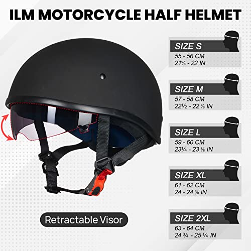 ILM Motorcycle Half Helmet with Sunshield Quick Release Strap Half Face Fit for Cruiser Scooter DOT Approved 883V (Matte Black, Medium) - Image 2