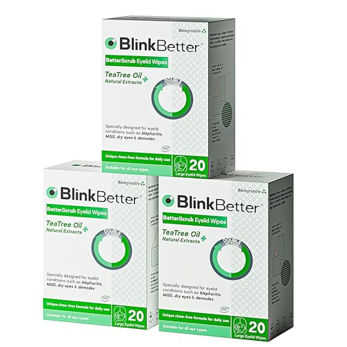 BlinkBetter Tea Tree Oil Eyelid Wipes 60 Pack of 3 Natural Blepharitis MGD Dry Eye Relief Wipes Cleansing Soothing DualTextured Triple Moisture Formula Biodegradable Gentle