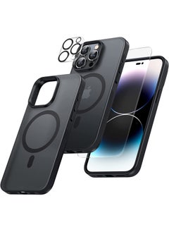Magnetic for iPhone 15 Pro 6.1’’ Case, [Compatible with MagSafe],[Anti-Yellowing][2 Pcs Glass Screen Protectors+2 Pcs Camera Lens Protectors] Slim Thin Shockproof Phone Case