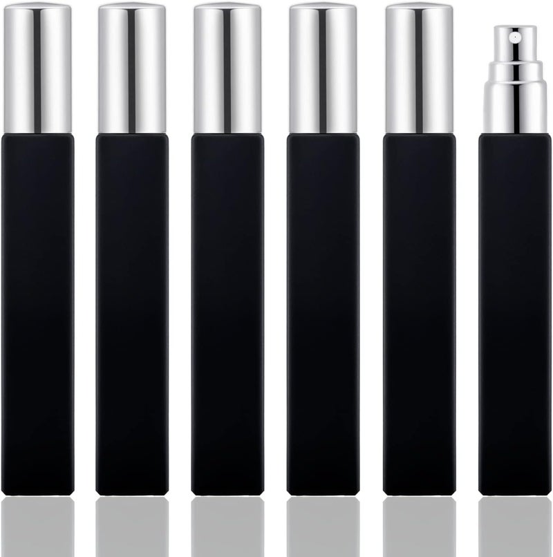 KOIBITO KOIBITO 10ml Black Glass Perfume Atomizer for Men & Women. Refillable Glass Spray Bottle with Aluminum Pump. Portable Fragrance Bottle for Perfume, Cologne, Moisturizing (6PCS, Silver)