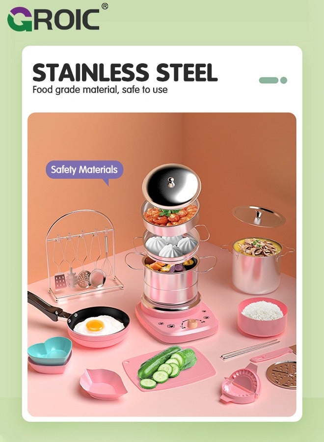 GROIC 28PCS Kid Cooking Set,Montessori Kitchen Tools,Utensils includes Stove Burner Aprons Cooking Tool for Real Food Making,Play Food Set for Kids Kitchen,Play Kitchen Appliances(Blue) - Image 4