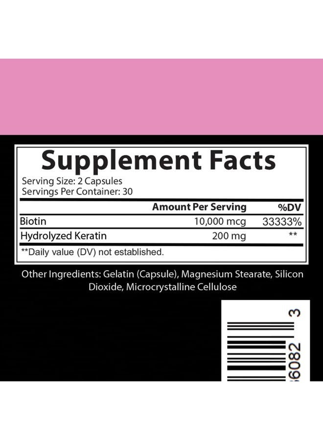Angry Supplements كبسولات هير إنفي 10,000 ميكروغرام بيوتين + كيراتين، تنمو وترطب الشعر، تقوي وتثخن الأظافر، بشرة صافية – علاج طبيعي للشعر التالف والرقيق، (1-زجاجة، 60 حبة) - Image 2