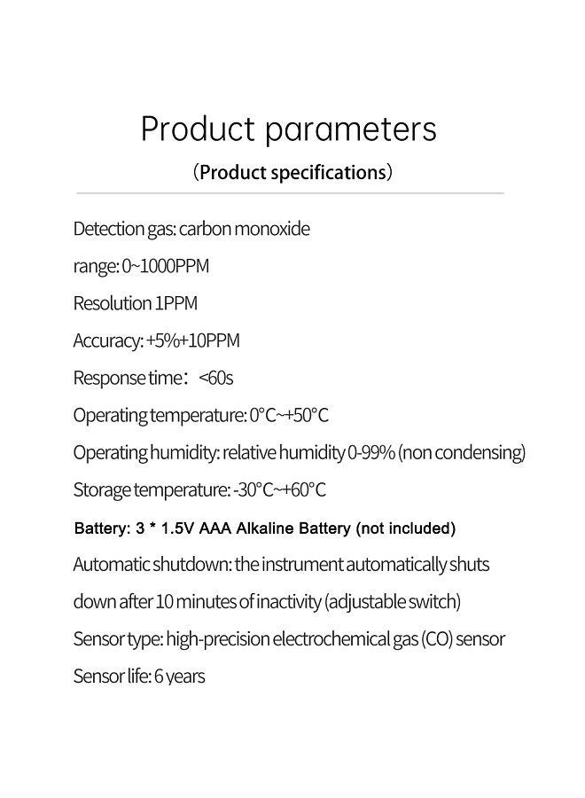 Handheld Carbon Monoxide Detector Portable Carbonic Oxide Concentration Testing Meter with Temperature Test and Sound Light Alarm Function - Image 2