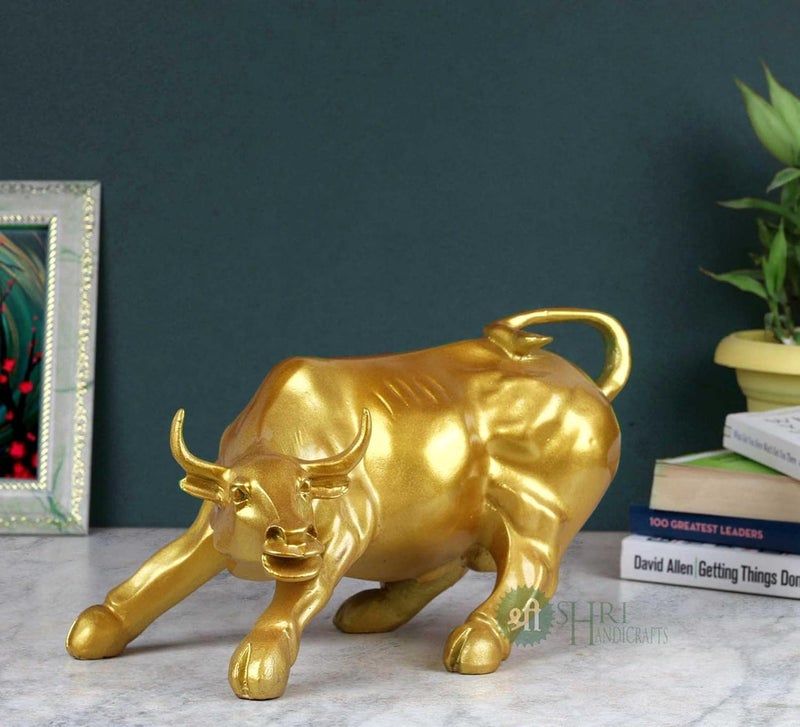 Indicast Resin 10 Geometric Statue Golden Bull Action Sculpture Ornament Abstract Animal Figurines Room Desk Decor Home DecorationGoldPack Of 1 - Image 1
