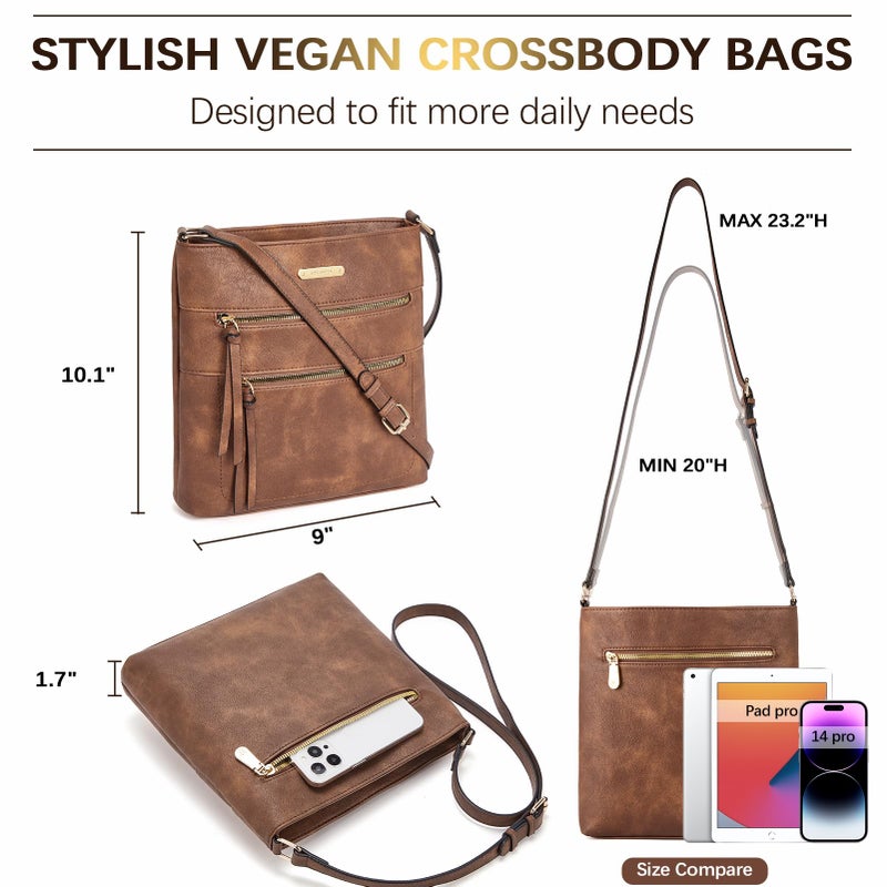 BOSTANTEN Crossbody Bags for Women Trendy Vegan Leather Purse Designer Shoulder Handbags with Adjustable Strap Zipper Pocket Brown - Image 3