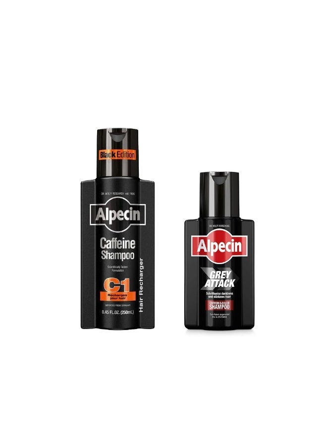 ألبيسين مجموعة شامبو Alpecin Grey Attack Caffeine & Color ‏200 مل وشامبو Caffeine Shampoo C1 ‏250 مل للعناية بالشعر الرمادي ودعم جذور الشعر - Image 1