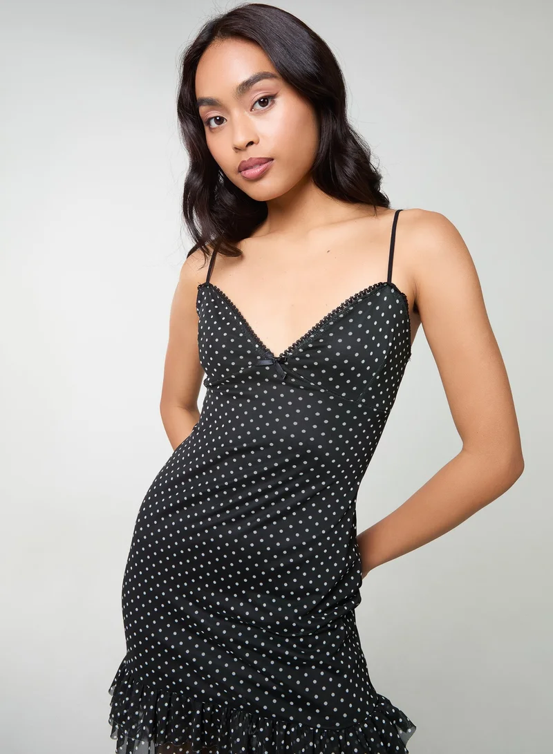 Pink Vanilla  Polka Dot Mesh Cap Sleeve Mini Dress for Women | Best Price UAE