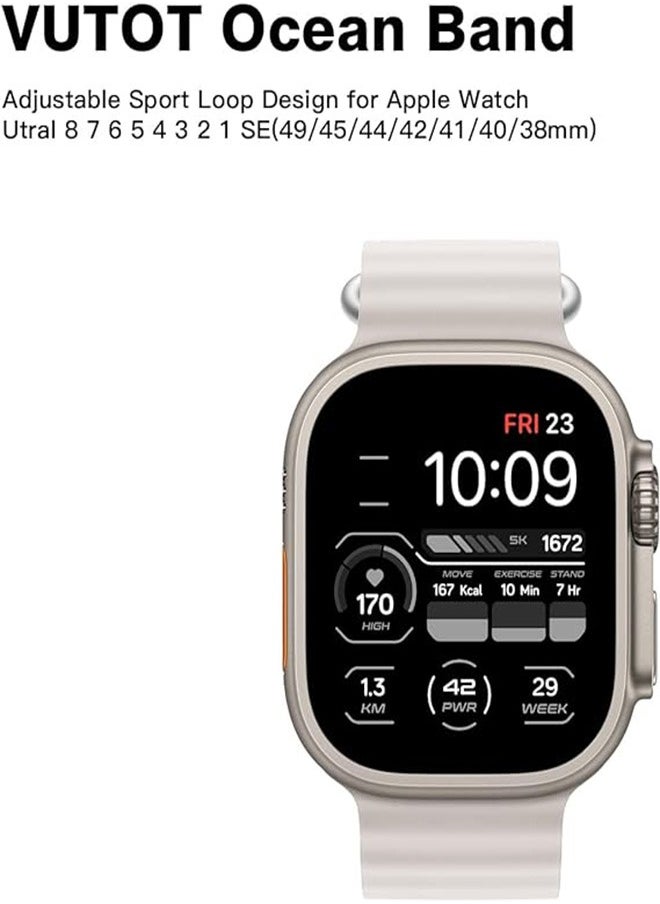 Generic - Ultra Strap Compatible with Apple Watch Strap 49mm 45mm 44mm 42mm, Soft Loop Silicone Straps with Buckle Designed for Apple Watch Ultra Series 8 7 SE 6 5 4 3 2 1 - Biege - Image 1