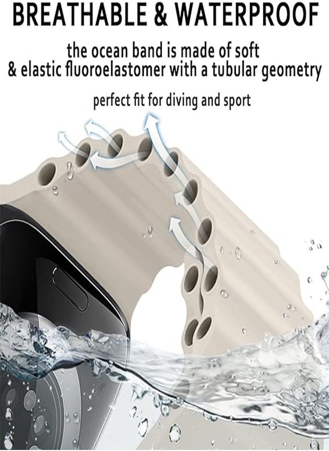 Generic - Ultra Strap Compatible with Apple Watch Strap 49mm 45mm 44mm 42mm, Soft Loop Silicone Straps with Buckle Designed for Apple Watch Ultra Series 8 7 SE 6 5 4 3 2 1 - Biege - Image 1