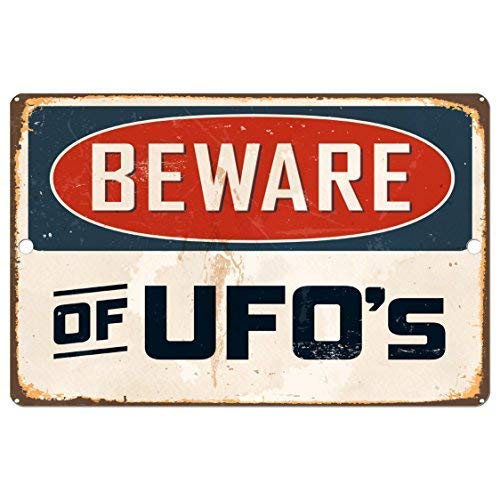 Mvgges New Metal Sign Aluminum Sign Beware of UFOs Decorative for Outdoor & Indoor 12" x 8" - Image 1